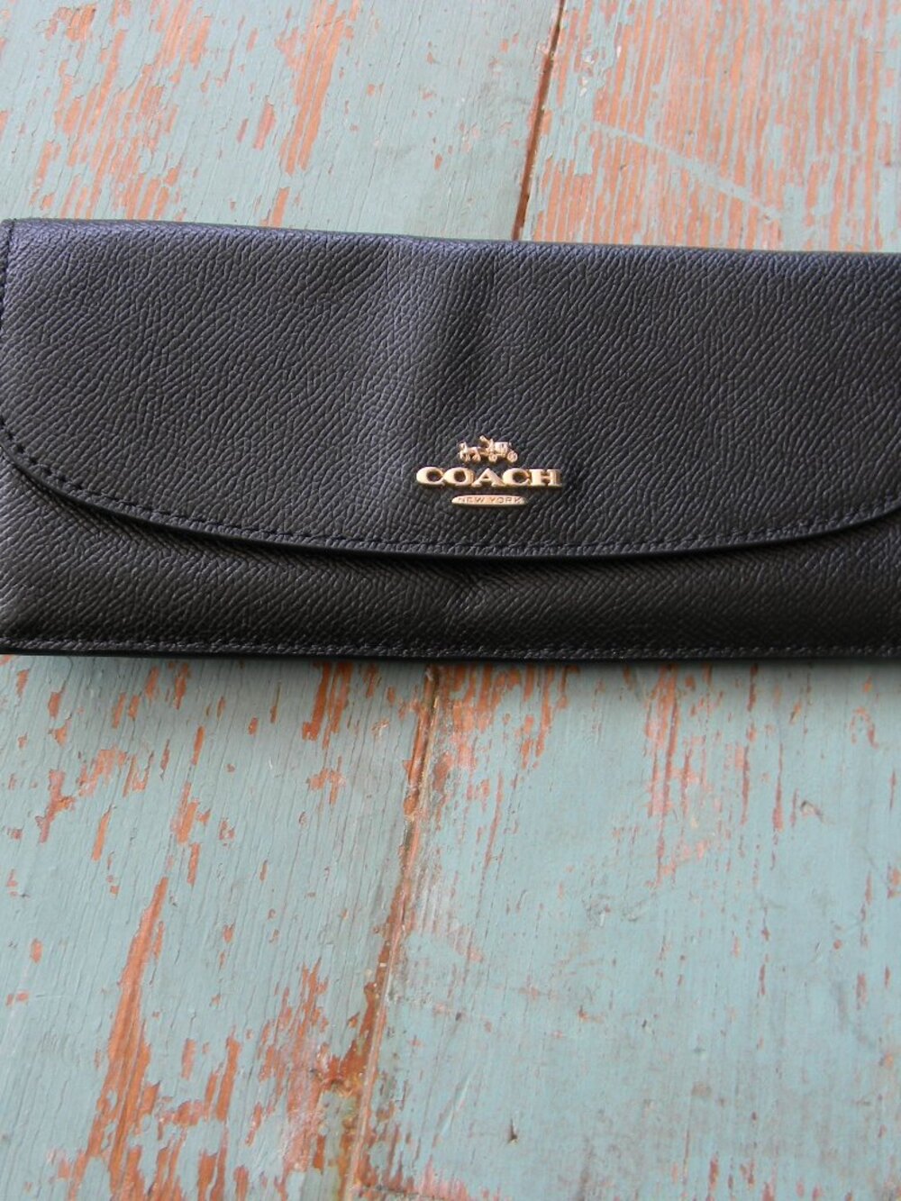 Coach Cross Grain SAFFIANO Leather - Slim Envelope LARGE Wallet - Black